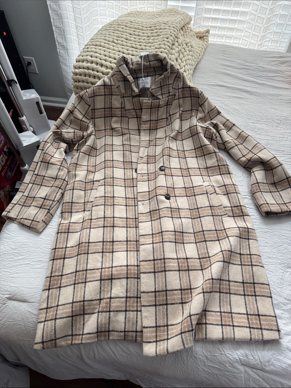 Gilli Beige and Brown Plaid Pea Coat